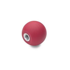 DIN 319 Impugnature fisse a sfera, plastica, colore rosso Materiale: KT - Plastica<br />Tipo: E - Con boccola maschiata<br />Colore: RT - rosso