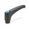 GN 603.1 Maniglie a ripresa, plastica, boccola filettata in acciaio INOX, con pulsante di sblocco Colore (pulsante di sblocco): DBL - blu, RAL 5024, finitura lucida