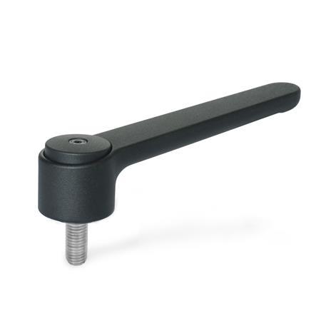 Manettes indexables basses GN 126.1: Zinc moulé sous pression, insert en inox, avec goujon fileté