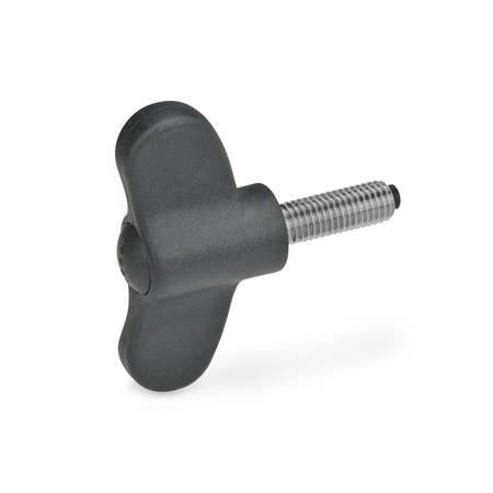 Vis papillon GN 633.10: Plastique, goujon fileté inox, pivot en plastique