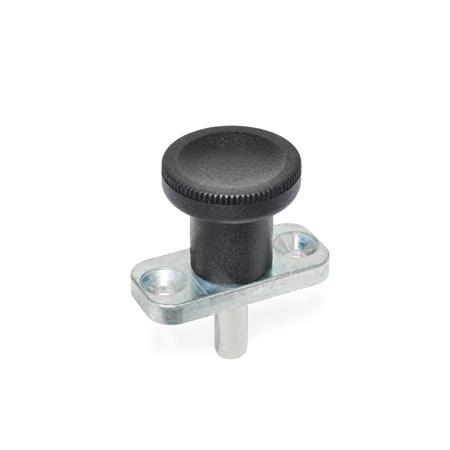 Rastbolzen GN 608.5: Raststift Edelstahl, Zink-Druckguss, mit Anschraubflansch, ohne Rastsperre