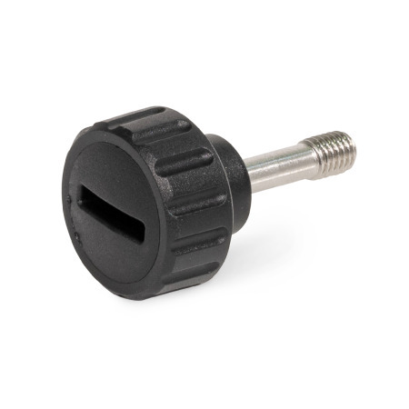 Vis moletées GN 592.2: Plastique, goujon fileté en acier/inox, avec tige fine pour la protection contre les pertes