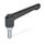 GN 303.2 Manettes indexables, zinc moulé sous pression, insert acier zinguée, goujon fileté , avec bouton de déverrouillage Couleur du bouton de déverrouillage: S - noir, RAL 9005