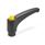 GN 603 Manettes indexables, plastique, douille en laiton, avec bouton de déverrouillage Couleur du bouton de déverrouillage: DGB - jaune, RAL 1021, brillant