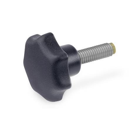Boutons étoile GN 6336.10: Plastique, boulon fileté inox, avec pivot en laiton/plastique