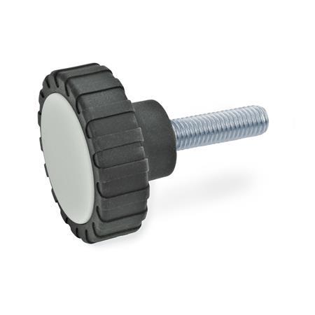 Vis moletées GN 7336: Plastique, insert fileté (vis) acier/inox