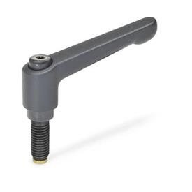 GN 306 Manettes indexables, zinc moulé sous pression, insert acier, avec goujons filetés, avec pointes spéciales Couleur: SW - Noir, RAL 9005, finition texturée<br />Type: MS - Pointe en laiton