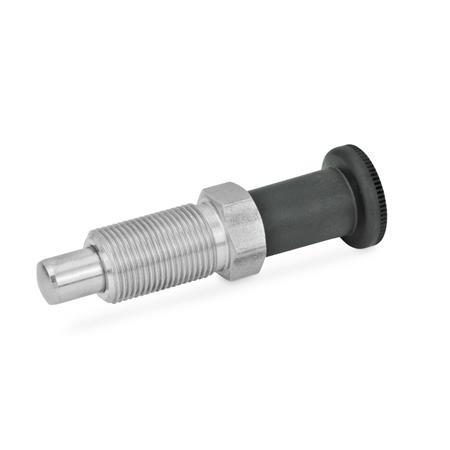 Rastbolzen GN 817.2: Edelstahl, mit langem Knopf, mit und ohne Rastsperre