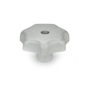 DIN 6336 Sterngriffe, Aluminium Form: D - mit Gewinde-Durchloch<br />Oberfläche: MT - matte Oberfläche (Gleitschliff)