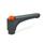 GN 600 Manettes indexables plates, plastique, douille en laiton, avec bouton de déverrouillage Couleur du bouton de déverrouillage: DOR - orange, RAL 2004, brillant