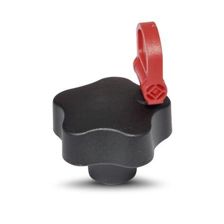 Volantini di serraggio di sicurezza a stella GN 5337.8: Plastica, boccola filettata, ottone, azionamento con chiave