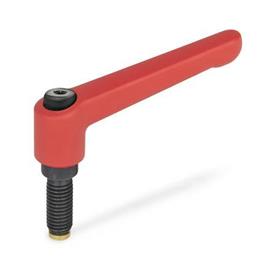 GN 306 Manettes indexables, zinc moulé sous pression, insert acier, avec goujons filetés, avec pointes spéciales Couleur: RS - rouge, RAL 3000, finition texturée<br />Type: MS - Pointe en laiton