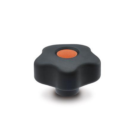 Boutons étoile GN 5337.6: Plastique, douille filetée laiton, Softline, avec capuchons de couleur