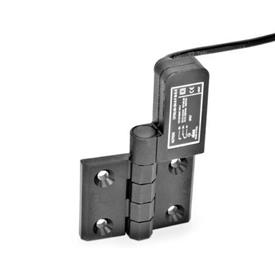 GN 239.4 Schaltscharniere mit Anschlusskabel Kennzeichen: SR - Bohrungen für Senkschraube, Schalter rechts<br />Form: CK - Anschlusskabel hinten