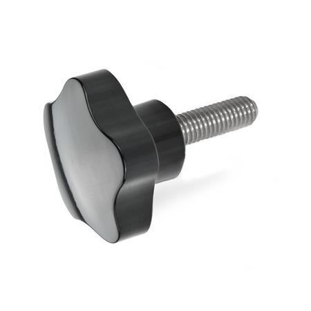 Boutons étoile avec goujon fileté GN 5337.5: Plastique, goujon fileté inox