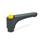 GN 600 Maniglie a ripresa piatte, plastica, boccola filettata in ottone, con pulsante di sblocco Colore pulsante di sblocco: DGB - giallo, RAL 1021, finitura lucida
