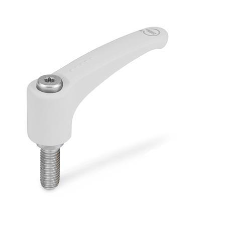 Manettes indexables GN 604.1: Plastique antimicrobien, insert inox, avec goujon fileté
