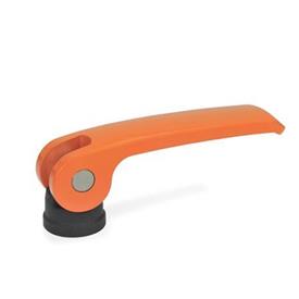GN 927 Leviers à excentrique, levier en zinc moulé sous pression, plaque de contact en plastique, avec filetage interne Type: B - Plaque de contact en plastique sans écrou de réglage<br />Couleur: O - orange, RAL 2004