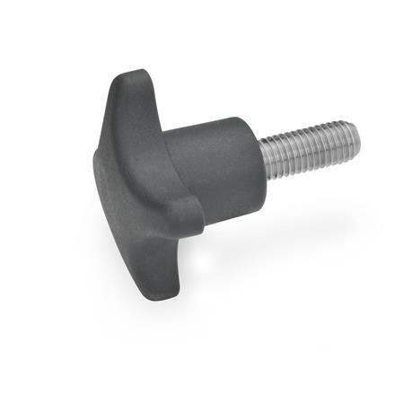 Boutons à main GN 6335.5: Plastique, goujon fileté, inox