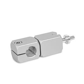 GN 487 Kugelgelenk-Klemmhalter, Aluminium Form: Q - mit Querbohrung<br />Kennzeichen: S - Kugelstück mit Außengewinde<br />Kennziffer: 2 - Klemmung mit Gewindestift<br />Oberfläche: EL - eloxiert naturfarben