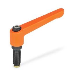 GN 306 Manettes indexables, zinc moulé sous pression, insert acier, avec goujons filetés, avec pointes spéciales Couleur: OS - orange, RAL 2004, finition texturée<br />Type: MS - Pointe en laiton