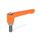 GN 302.1 Manettes indexables plates, zinc moulé sous pression, insert en inox, goujon fileté Couleur: OS - orange, RAL 2004, finition texturée