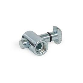 GN 25b Raccords rapides, acier, pour profilés en aluminium (système modulaire de type b), goujon d'assemblage asymétrique Type: A - Goujon d'assemblage asymétrique<br />Codage: R - Tasseau pour rainures en T à angle droit