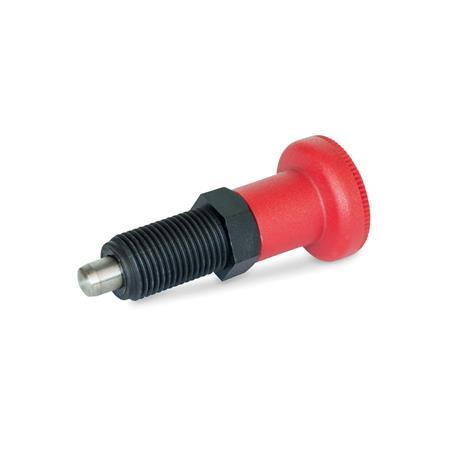 Pistoncini di posizionamento a molla GN 617.2: Plastica, perno del puntale acciaio INOX, con e senza posizione di arresto