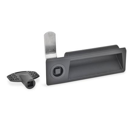 Poignées encastrables avec loquet GN 731.5: Plastique, bras de verrouillage inox, manipulation par clé à douille