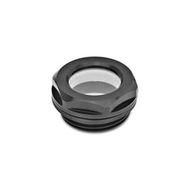 GN 743 Ölschaugläser, Aluminium / Floatglas Form: BS - ohne Reflektor, schwarz eloxiert