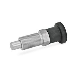 GN 817 Edelstahl-Rastbolzen / Kunststoff-Knopf Werkstoff: NI - Edelstahl<br />Form: B - ohne Rastsperre, ohne Kontermutter